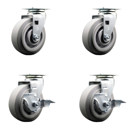 SERVICE CASTER 5 Inch Thermoplastic Rubber Swivel Caster Set with Ball Bearings 2 Brakes SCC-20S520-TPRBF-2-TLB-2